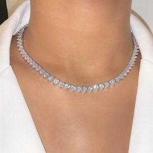 2021 New Mother's Day Heart Tennis Chain Choker Iced Out Hip Hop Shiny Necklace Paved White CZ For Women Wedding Jewelry Gift2959