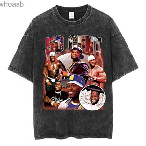 Homens camisetas Hip Hop Streetwear T-shirt 50 Cent Rapper Imprimir Camisa Estilo Americano Homens Mulheres Roupas Qualidade Algodão Oversized Manga Curta Tee 240130