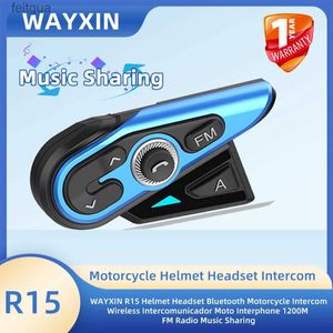 Walkie Talkie Wayxin R15ヘルメットヘッドセットBluetooth Motorcycle Intercom Wireless Intercomunicador Moto Interphone 1200m FM Radio Music Sharing YQ240130