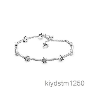 925 Sterling Silver Sparkling Star Charms Bracelets with Box Fit European Girl Lady Beads Jewelry Bangle Real Bracelet for Women E6i4