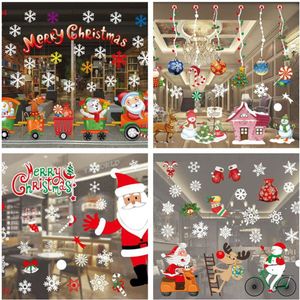 크리스마스 장식 창 유리 스티커 메리 크리스마스 산타 클로스 눈 PVC Xmas Home Decals247Q 용 탈착식 벽 스티커