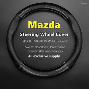 Mazda için Direksiyon Simidi Kapakları Orijinal Deri Karbon Fiber Koku Yok İnce Uygun Mazda3 Mazda2 Mazda6 Mazda5 Mazda8 2 3 5 6 8