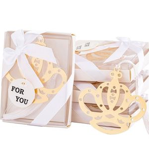 20pcs Hollow Crown Gold Metal Bookmark White Tassels For Party Favor Event Wedding Christmas Baby Shower Birthday Gift Souvenirs225f