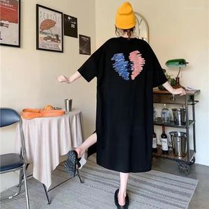 パーティードレスソリッドカラーサマーロングTシャツ女性ストリートウェアクルーネックカジュアルルーズトップファッションショートスリーブベーシックローブベスティドス