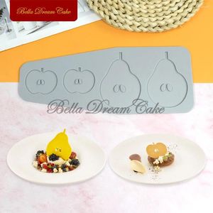 베이킹 곰팡이 사과 배 조각 디자인 설탕 레이스 매트 DIY 비스킷 초콜릿 실리콘 패드 분자 요리 케이크 장식 도구
