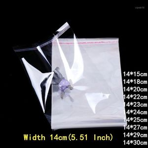 200pcs 14cm Wide Plastic Bags Clear Self Adhesive Cellophane Bag Transparent Jewelry Candy Cookie Packaging Bag Gift1295S