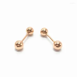 Baumelnde Ohrringe 585 Lila Gold für Frauen vergoldet 14K Rose glänzende runde Perlen Schraubohrstecker Mode schlichter Partyschmuck