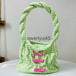 Axelväskor Spring Sling Bag Women Designer Luxury and Bag Purses New år 2023 Mjukt koagel Material Bow Decoration Kawaii Teen Girl Casual Bagqwertyui45