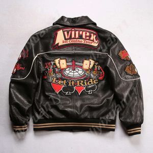 Articoli di lusso Hip AVIREX Hop Wide Version Giacca in pelle di pecora Classic Casino Ricamo Texture in schiuma Giacca pilota Bomber 7883