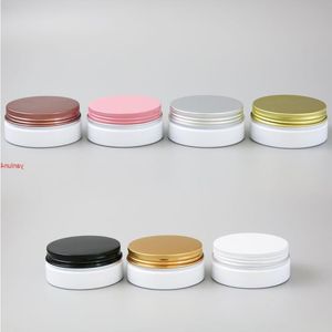 24 x 50g Empty White Cosmetic Cream Containers Jars 50cc 50ml for Cosmetics Packaging Plastic Bottles With Metal Lidsfree shipping by Lbocw