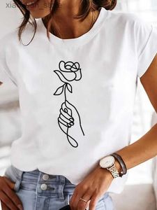 Women's T-Shirt 2023 Ladies Round-Necked Love Pattern Printed Summer Casual Short-Sleeved Breathable Fresh Yzk Blouse Beautiful Girls T-Shirt 240130