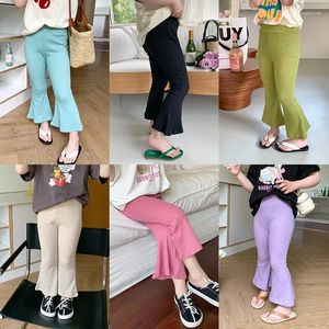 Trousers 2024 Children's Pants Baby Girls' Solid Pink Black All-match Leggings Summer Striped Boot Cut Pant Kids Clothes