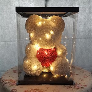 LED Light Artificial Rose Teddy Bear Flower Wedding Decoration Rose Foam Bear With Love Heart Rose Bear Crafts Valentines Gift For298p