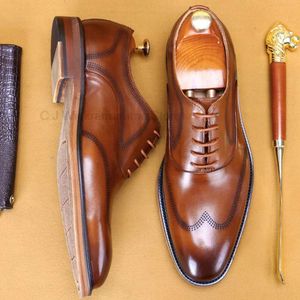 Brand Wing-tip Brogue Style Oxford Mens Dress Business Genuine Leather Black Brown Lace Up Wedding Formal Shoes for Men