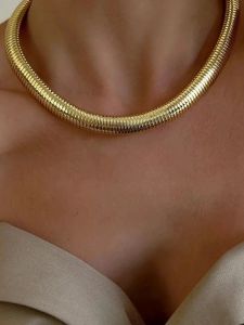 Necklaces GHIDBK Non Tarnish Solid 18K Gold Pvd Plated Wide Omega Choker Necklace for Women Stainless Steel Chunky Link Chain Collar