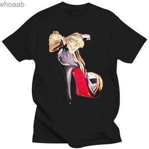 Мужские футболки Креативная классическая футболка Женская черная натуральная стройная девушка Сексуальное золото с бантом Туфли на высоком каблуке с круглым вырезом Топы в стиле хип-хоп Футболка женская 240130