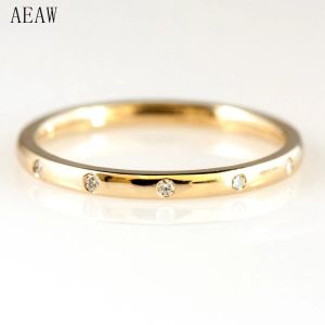 Ringar 0,05ctw 1,3mm 5stones stil CVD HPHT Lab Diamond Wedding Band Bezel Ställa in rund Diadmond Band Ring 14K Yellow Gold Be