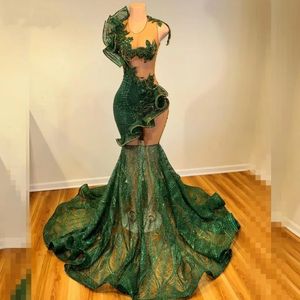 Se genom Green Lace Prom Dresses 2024 African Women Mermaid Party Gowns for Black Girls Vestidos de Festa 322