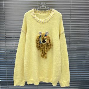 Kadın Sweaters Aslan El Yapımı 3D Süveter Kadınlar İçin Knited Uzun Kollu Orta Uzunluk Pullover Bahar Karikatür Jumper Üst Kıyafetler