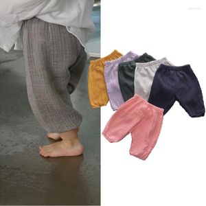 Hosen Korea Stil Baby Frühling Sommer Solide Bloomers Säugling Falten Baumwolle Leinen Krepp Weiche Hosen 6 Candy Farben Kinder Hosen