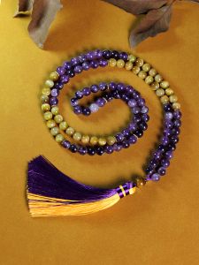 Necklaces 8mm Amethyst Necklace with tassel,108 Yellow Tiger Eye Stone,Peaceful Heart Japamala,108 Mala Jewelry,woman Jewelry Dropshipping