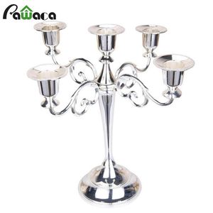 Silver Gold 3 5 Arms Metal Candlestick Holder Pillar Candle Holder White Candle Stand bröllopsljusstake Candelabra Stand Decor Y256o