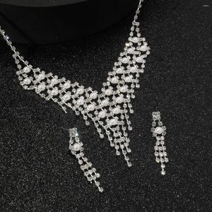 Necklace Earrings Set Rhinestone Elegant Faux Pearl Bridal Jewelry Gifts Wedding Party Accessories