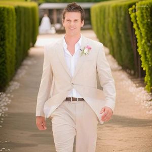夏の結婚式のためのメンズスーツリネンメンズグルームマンマンを着るビーチ花roomプロムカスタム2 PCS男性ファッションジャケットパンツ