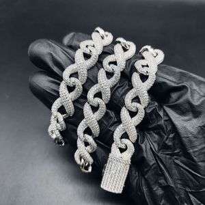 12 ملم من الفضة مرمى مويسانيت سلسلة كاملة الماس كوبان رجالي قلادة الهيب هوب ذات الشكل 8 على شكل