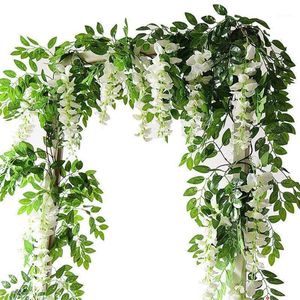 Fiore Stringa Glicine Artificiale Vite Ghirlanda Piante Fogliame Outdoor Home Trailing Fiore Finto Appeso Decorazione della parete 7ft 2m1314j