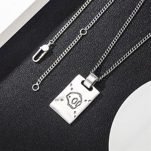 925 Sterling Silver Skull Necklace Retro Sterling Silver Skull Square Brand Pendant Halsband Män och kvinnor Fashion Elf Pendant Nec269B