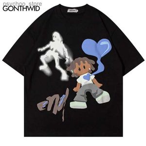 T-shirt da uomo Harajuku Graphic Men Tshirt Streetwear Hip Hop Cartoon Skull Heart Stampa T-shirt oversize 2023 Men Fashion Loose Cotton Tee Top Q240130