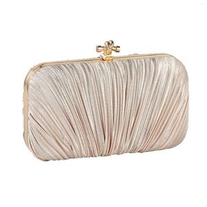 Evening Bags Women Fashion Rectangle Clutch Purse Glitter Pleated With Buckle Bag Gift Elegant Formal Portable Wedding Party Bridal