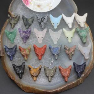 Charms 23 Stone Choice 3st/Lot Carved Wolf Head Pendants For Necklace Natural Quartz Agates Carving Figur Chakra Healing Crystal