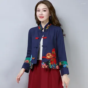 Abbigliamento etnico Ricamo in stile cinese Hanfu Cappotti corti da donna Giacca cardigan tradizionale cinese vintage Harajuku orientale