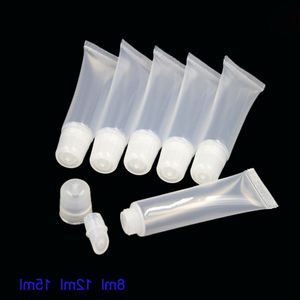 Tubos vazios de brilho labial, recipiente de embalagem cosmética de plástico macio transparente 8ml 12ml para viagem, tubo de brilho labial pe, tampas brilhantes egoik, 20 peças