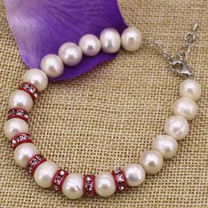 Strand 9-10mm Natural White Freshwater Cultured Pearl Beads Bracelets & Bangles Wholesale Price Elegant Women Diy Jewelry 7.5inch B3088