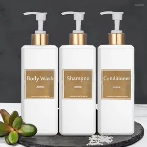 Dispensador de sabão líquido 500ml/16.9oz shampoo press bomba garrafa com etiquetas douradas à prova d'água condicionador de banheiro frascos de lavagem corporal