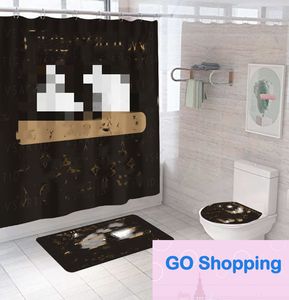 All-match Bathroom Curtain Polyester Waterproof Shower Curtain Set 3d Printing Shower Curtain Bathroom Four-Piece Set