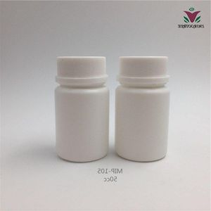 Бесплатная доставка 50 шт./лот 50 куб.см HDPE контейнер для лекарств пластиковая белая бутылка с защитными крышками Eetih