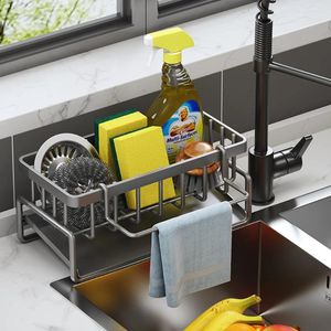 Portaoggetti da cucina Scarico automatico per lavello Portasapone in acciaio inossidabile Porta spugna Organizzatore per bagno Shampoo Asciugamano per il lavaggio del corpo