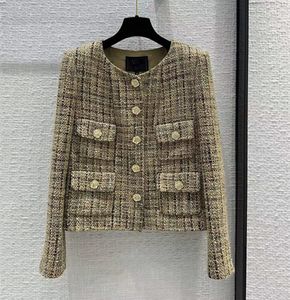 Europe and the United States women's 2024 winter new Round neck Long sleeve flower button single breasted fashion tweed jacket