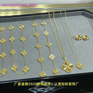 Original 1to1 Van C-A High version laser five flower bracelet S925 silver gold four leaf clover inter