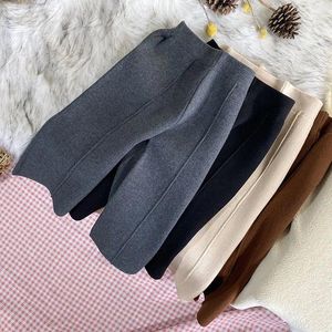 Trousers Kids Girls Knitted Casual Pants Loose Autumn Winter Outwear Black Gray Apricot Wide Leg 2024 Korean Style