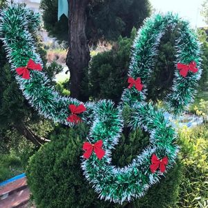 New2m renkli Noel dekorasyon çubuğu üstleri şerit çelenk Noel ağacı süsleri beyaz koyu yeşil baston tinsel parti malzemeleri12720