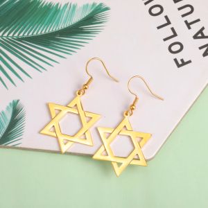 Stjärna av David Dangle örhängen för kvinnor flickor hexagram vintage örhängen guld färg 14k gul guld israel judiska smycken