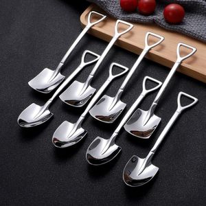 10pcs set 304 Stainless Steel Spoon Creative Retro Shovel coffee S Mini Fork Ice Cream Tool Teaspoon298M
