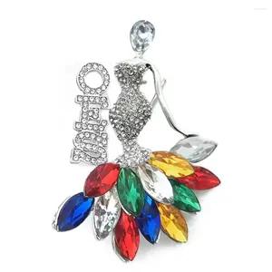 Brooches Bling Rhinestone Dancing Lady Letters OES Pin Masonic Order Eastern Star Women Members Brooch Jewelry