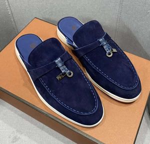 Mule loafers mocka kvinnor tofflor lägenheter loafers 100% riktig mocka moccasin storlek 35-45 lyxdesigner skor sommarslipor djupt ocra babouche charms promenad linne 55