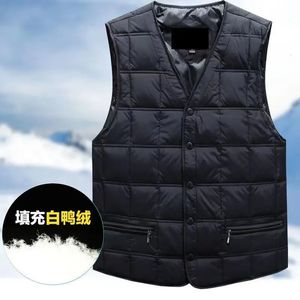 90 White Duck Down Vest 남자 vneck Plus 사이즈 양복 조끼 두꺼운 240127